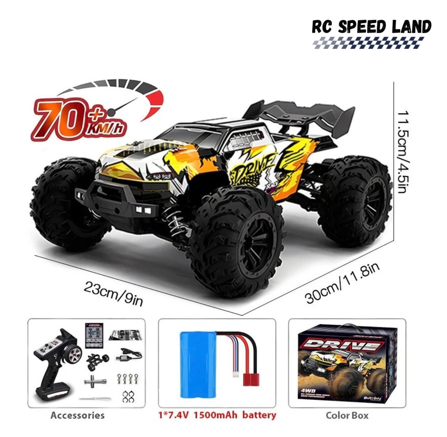Voiture Télécommandée 4x4 1:16 Haute Vitesse 70 km/h – RC Car Tout-Terrain Drift Monster Truck avec LED, 7.4V Batterie Rechargeable, Modèles 50 km/h & 70 km/h jeu enfant et adulte