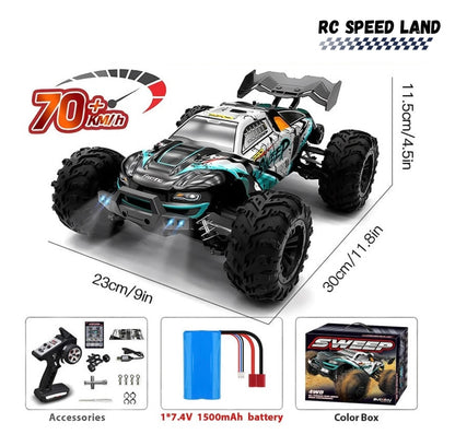 Voiture Télécommandée 4x4 1:16 Haute Vitesse 70 km/h – RC Car Tout-Terrain Drift Monster Truck avec LED, 7.4V Batterie Rechargeable, Modèles 50 km/h & 70 km/h jeu enfant et adulte